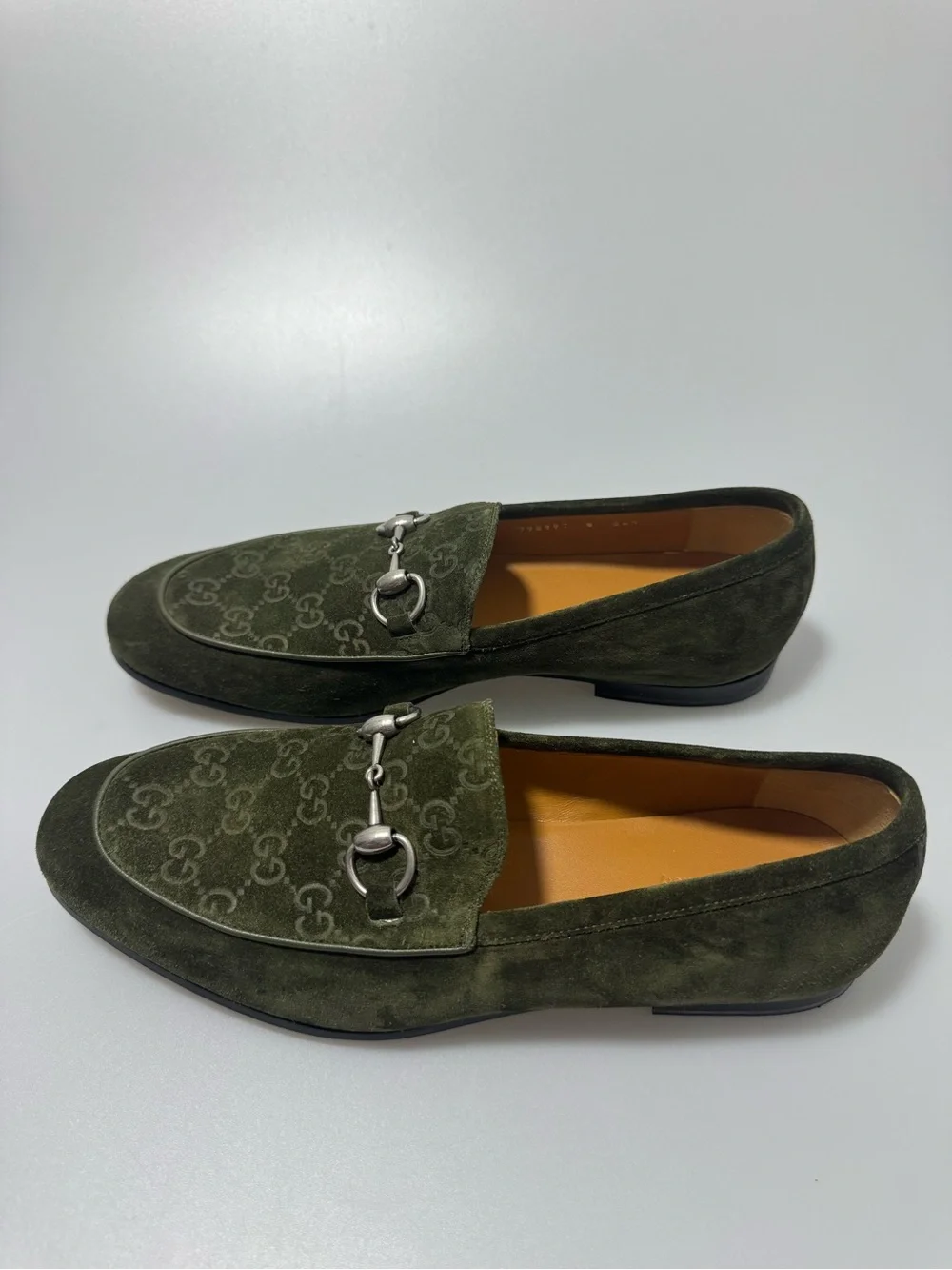 Gucci Jordy Loafers Dark Green Suede Men’s GG Size 8